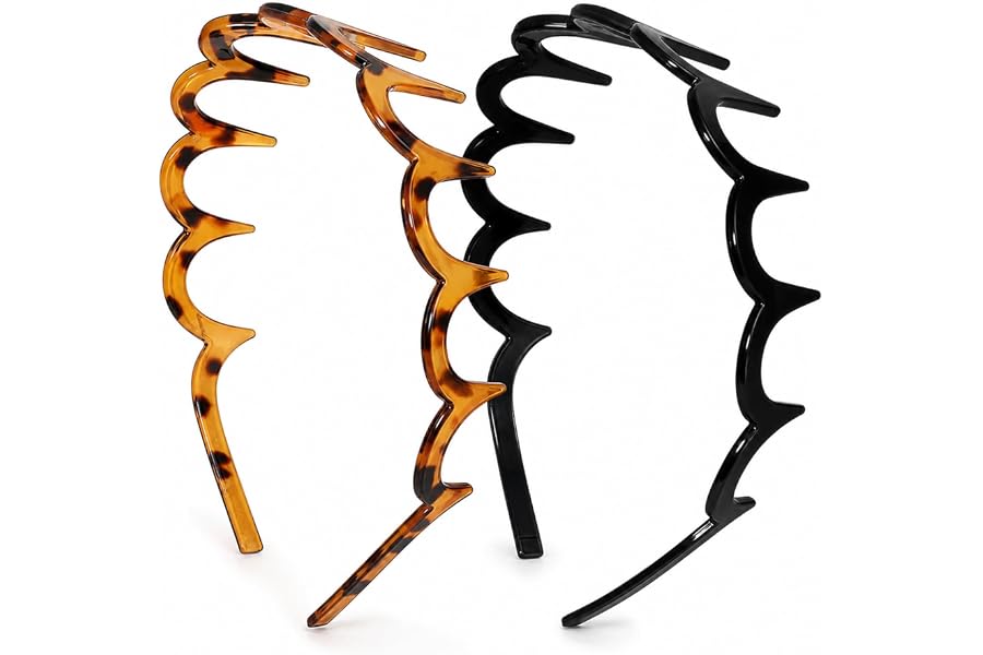 2 Pack 2026 New Upgraded Zig Zag Headbands for Women, Comfortable Non Slip Wavy Comb Headband with Reinforced Flexible Teeth, Fashion Hair Accessories for Slicked Back Styles, Ideal Gifts for Wome