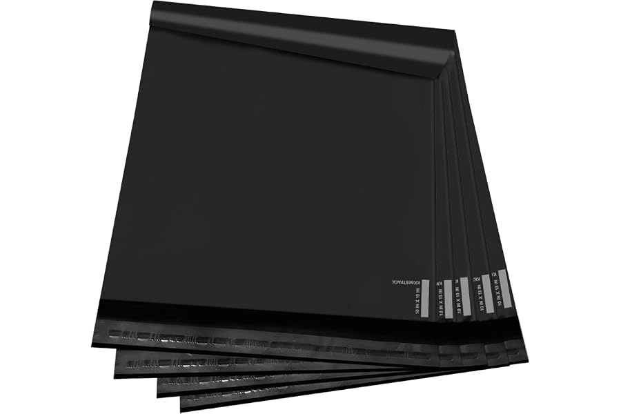 KKBESTPACK 100 Large Poly Mailers 10x13 Shipping Bags for Small Business – Self Sealing Package Envelopes (10 x 13 Pack of 100, Black)