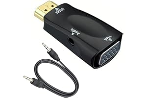QIANRENON HDMI to VGA Adapter Converter with 3.5mm Audio Jack Cablle, HDMI to VGA Converter Male to Female Gold-Plated Connec