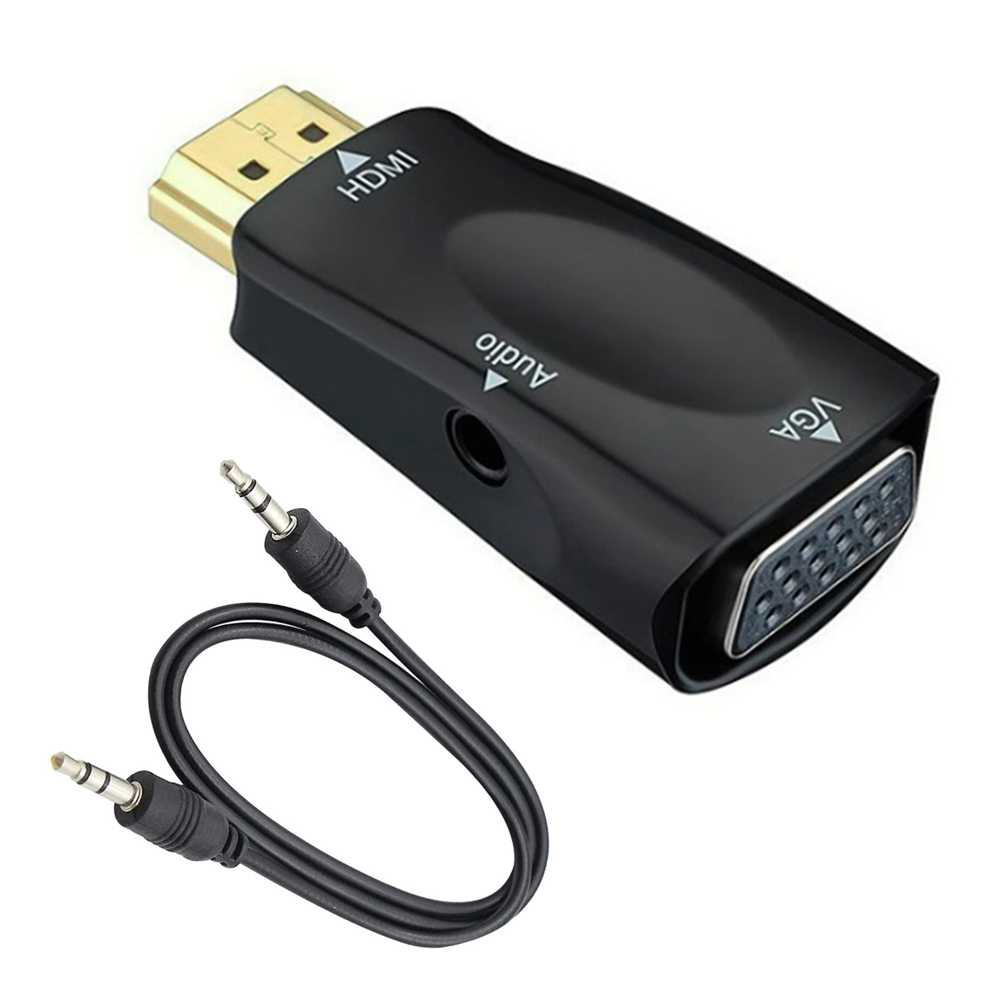 QIANRENON HDMI to VGA Adapter Converter with 3.5mm Audio Jack Cablle, HDMI to VGA Converter Male to Female Gold-Plated Connector HD video 1080P for Laptop,PC,Monitor etc