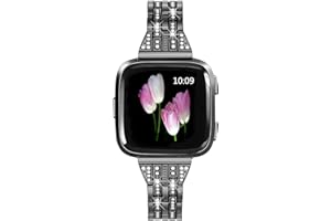 Mtozon Metal Bands Compatible with Fitbit Versa/Versa 2/Versa Lite, Replacement Metal Rhinestone Bling Bracelet Wristband for Women, Silver Rose Gold Black