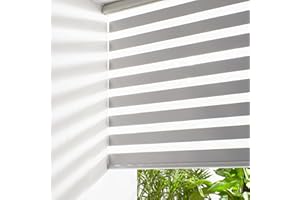 Persilux Zebra Blinds for Windows, Cordless Roller Blinds (34.5" W x 72" H, Grey) Light Filtering Sheer Window Treatments, Light Control for Day and Night, Room Darkening Roller Shades for Windows