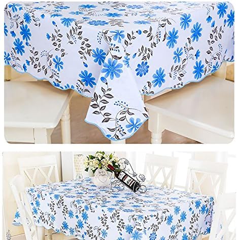 TXXMA Tablecloth 60 x 90 Inches Rectangular Tablecloth White with Blue Flower
