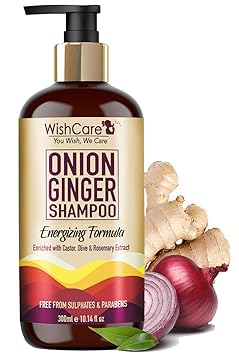 WishCare Red Onion Ginger Shampoo - Energizing Formula - Free from Mineral Oils, Sulphates & Parabens - For All Hair Types - 300 Ml