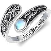 TYSO Just Breathe Rings for Women 925 Sterling Silver Hope Rings Just Breathe Dandelion Ring Inspirational Encouragement Adjustable Rings Jewelry Gifts for Women