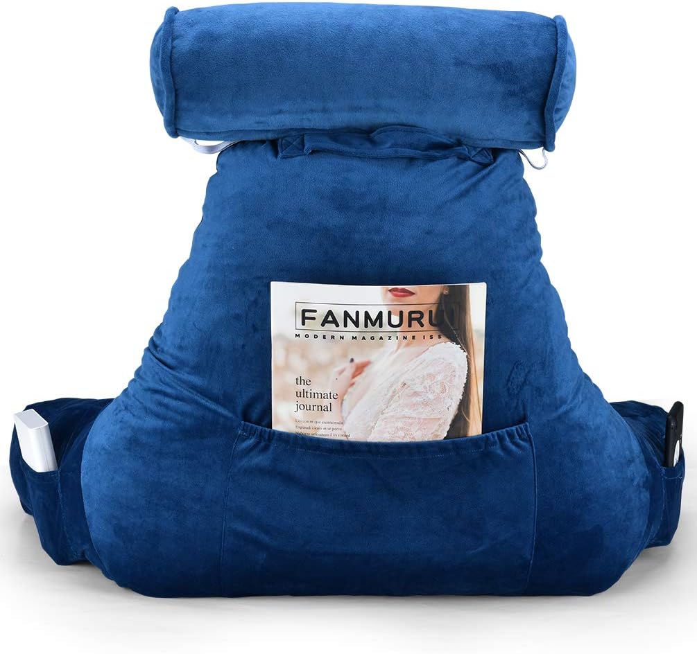 ACWARM HOME Reading Pillow, Bed Rest Pillow with Shredded Memory Foam, Support Arms, Headrest, Leg Pillow - Perfect Back Support for Reading, Relaxing for Kids & Adults (Blue): Kitchen & Dining