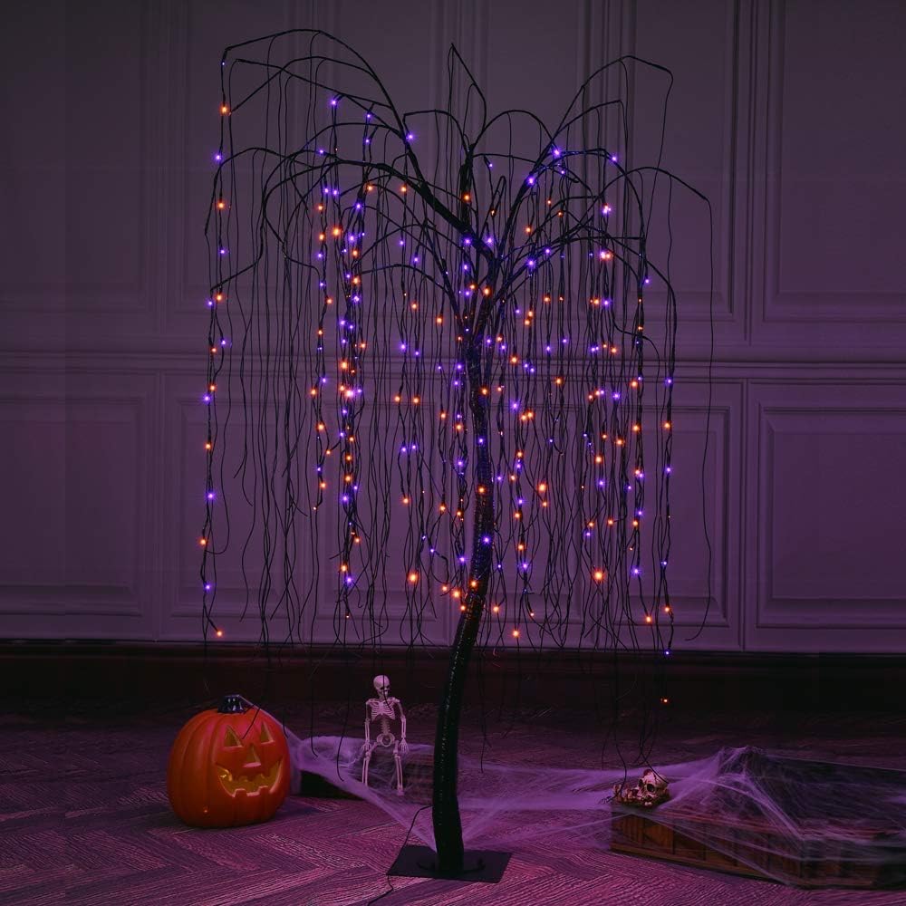 Trees - LIGHTSHARE 7 Feet Halloween Willow Tree, 256 LED Lights for Home, Festival, Nativity,Party, and Christmas Decoration,Includes Spiders and White Cobweb,Indoor Outdoor Use,Orange & Purple