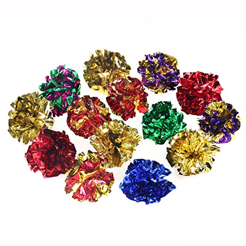 CHIWAVA 45PCS 1.6'' Mylar Balls Cat Toy Shiny Crinkle Ball Kitten Crackle Lightweight Play Assorted Color
