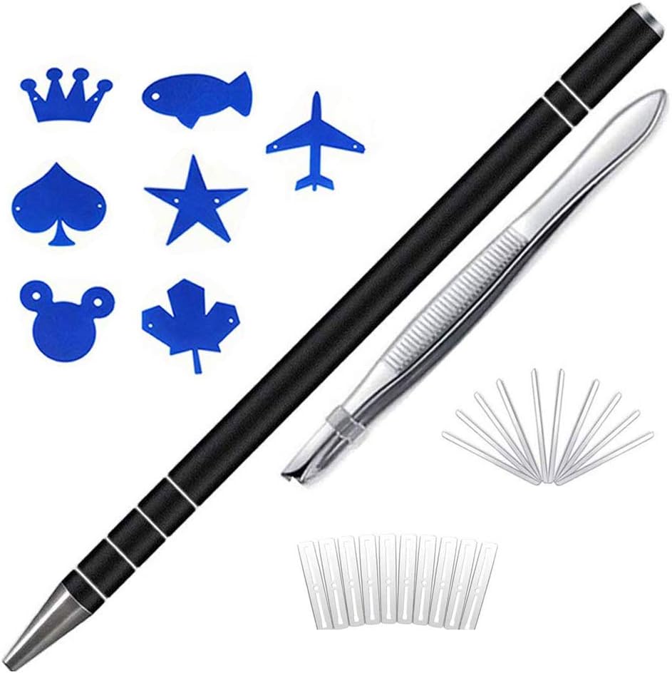 Black Eyebrow Hair Tattoo Razor Pen for Hair Art Design - Magic Barber Accessories Brow Beards Hair Engraving Pencil Tool Kit (20 Blades + 1 Tweezers + 7 Stencils)