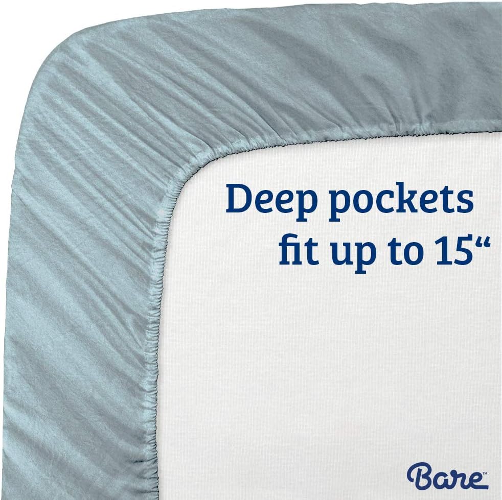 Bare Home Washed Twin XL Sheet Set - College Dorm Size - Premium 1800 Ultra-Soft Microfiber Sheets Twin Extra Long - Double Brushed - Hypoallergenic - Stain Resistant (Twin XL, Sandwashed Dusty Blue): Home & Kitchen