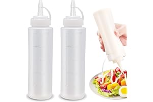 Abnaok Condiment Squeeze Bottles, 2-Pack 8 oz Food Grade Plastic Squeeze Condiment Bottles with Twist On Cap Lids for Sauces, Paint,Oil, Condiments,Salad Dressings, Arts and Crafts