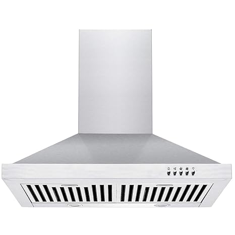 Eva-60 Kitchen Stainless Steel Chimney Hoods, 60 cm 1050 m?/hr Cooker Hood with Baffle Filters, LED Lighting (Silver)