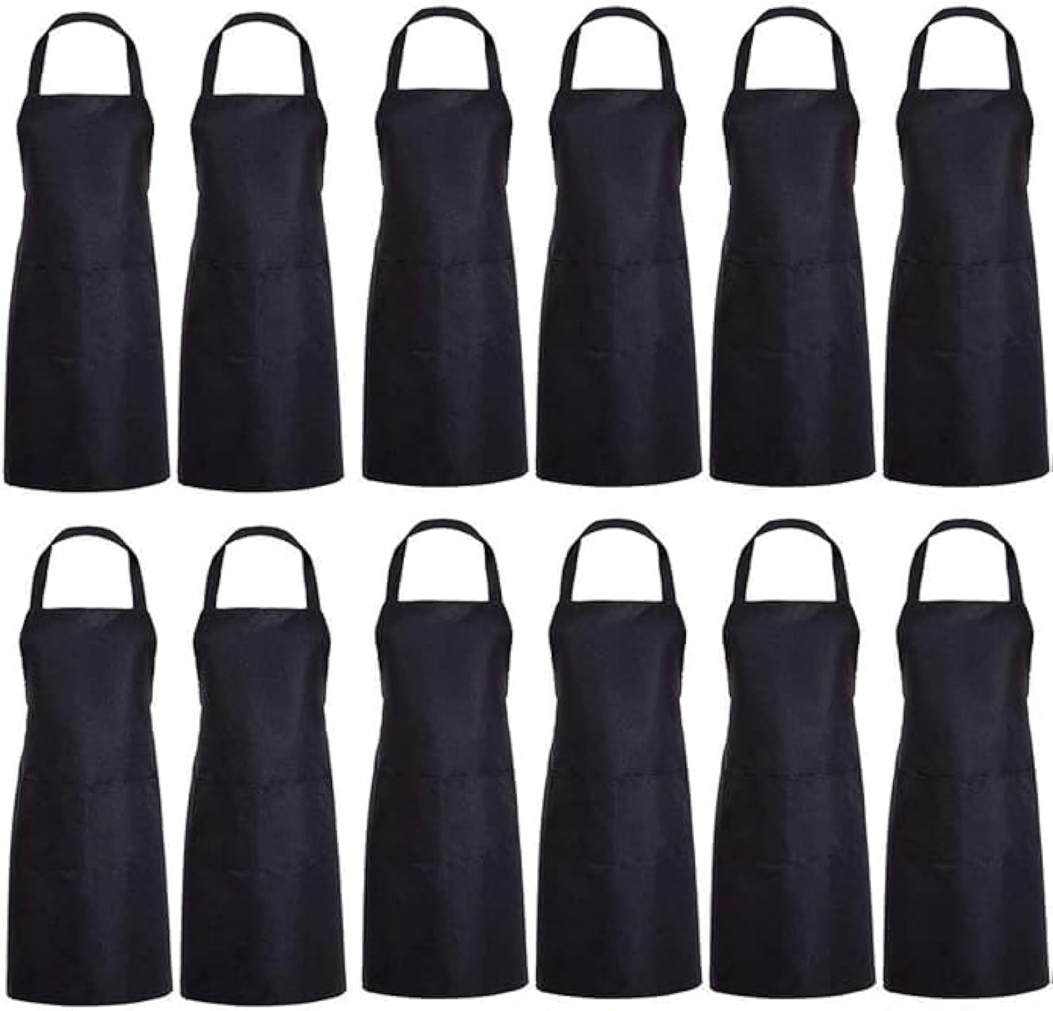 TESIN 12 PCS Plain Color Bib Apron Adult with 2 Front Pocket,Cooking Kitchen Aprons for Women Men Chef (12, Black)