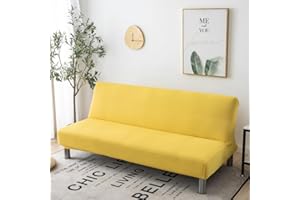 Hixingo Stretch Armless Futon Cover, Futon Mattress Cover Solid Color Futon Covers with Elastic Bottom, Soft Futon Slipcovers Washable Futon Couch Cover (Small (47-61"),Yellow)