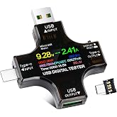 USB C Tester Power Meter 2 in 1, YEREADW Digital Multimeter 3.6-32V 0-8.0A Voltage and Current Tester Meter, Type C Voltmeter Battery Capacity Volt Ammeter Power Bank Fast Charger Detector