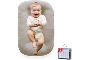 Loevin Baby Lounger, Baby Lounger for Newborn 0-24 Months, 100% Breathable Cotton Baby Nest for Tummy Time & Diaper Changes, Portable Infant Essentials for Home & Outdoor(English Apricot)