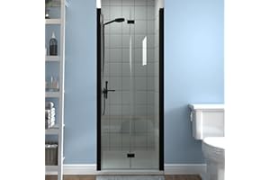 ExBrite 30-31.5 in.W x 72 in.H Bifold Frameless Glass Shower Door,1/4 in. Fold Clear Glass Shower Panel Pivot Swing Shower Doors,Matte Black Finish,Reversible Installation