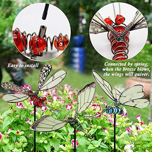 Metallic butterfly and dragonfly garden stakes, dark-colored, priced at $22.99.