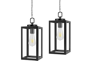 Ziihi 2 Pack 13" Outdoor Pendant Light for Porch,Black Lantern Hanging Chandelier with Adjustable Chain, Anti-Rust Exterior Hanging Ceiling Fixture for Hallway,Front Door,Entryway Patio.