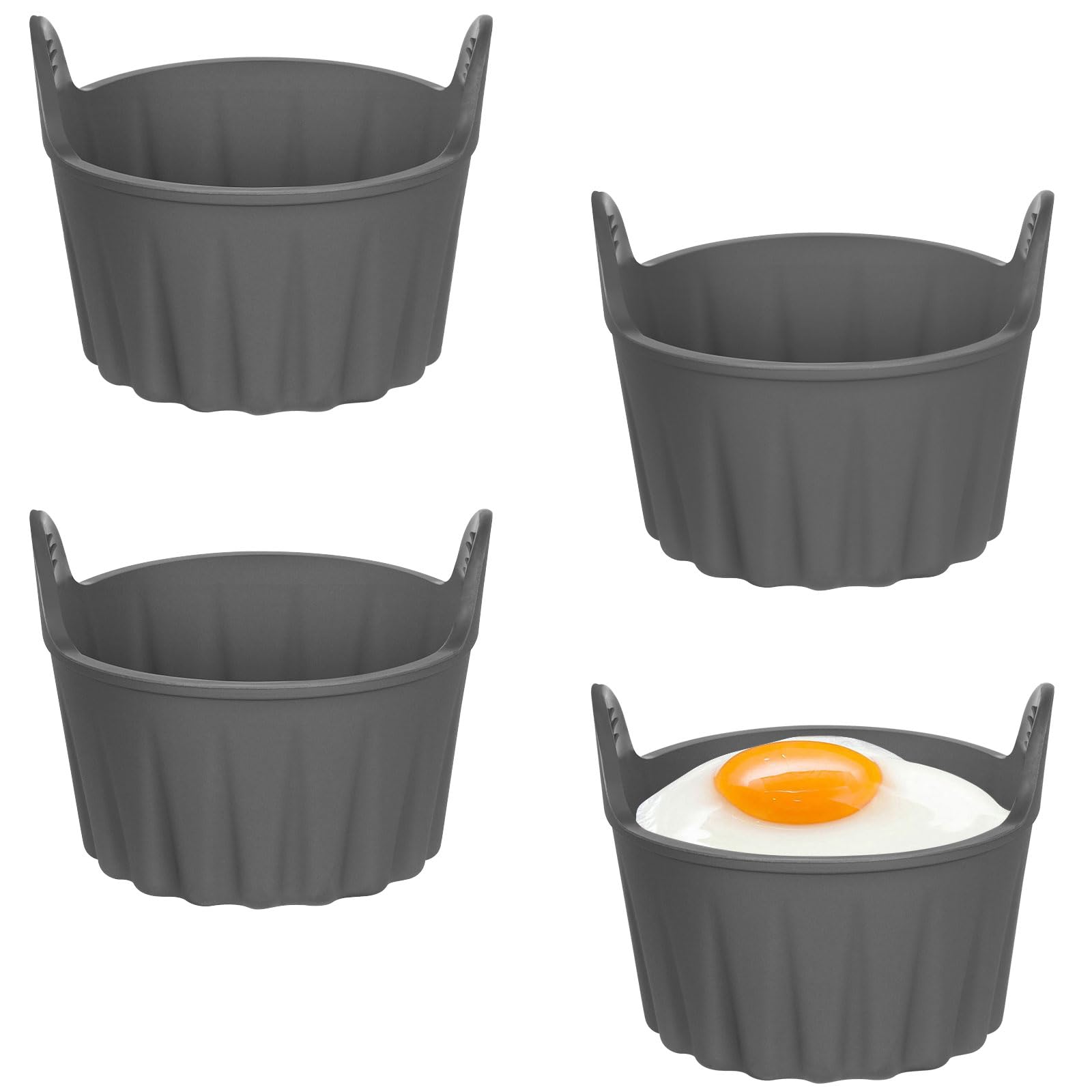 Ainiv Silicone Egg Moulds - 4 PCS Non-Stick Egg Tray Reusable Ramekins for Air Fryer, Waffle Molds, Ninja Foodi Tower - Grey