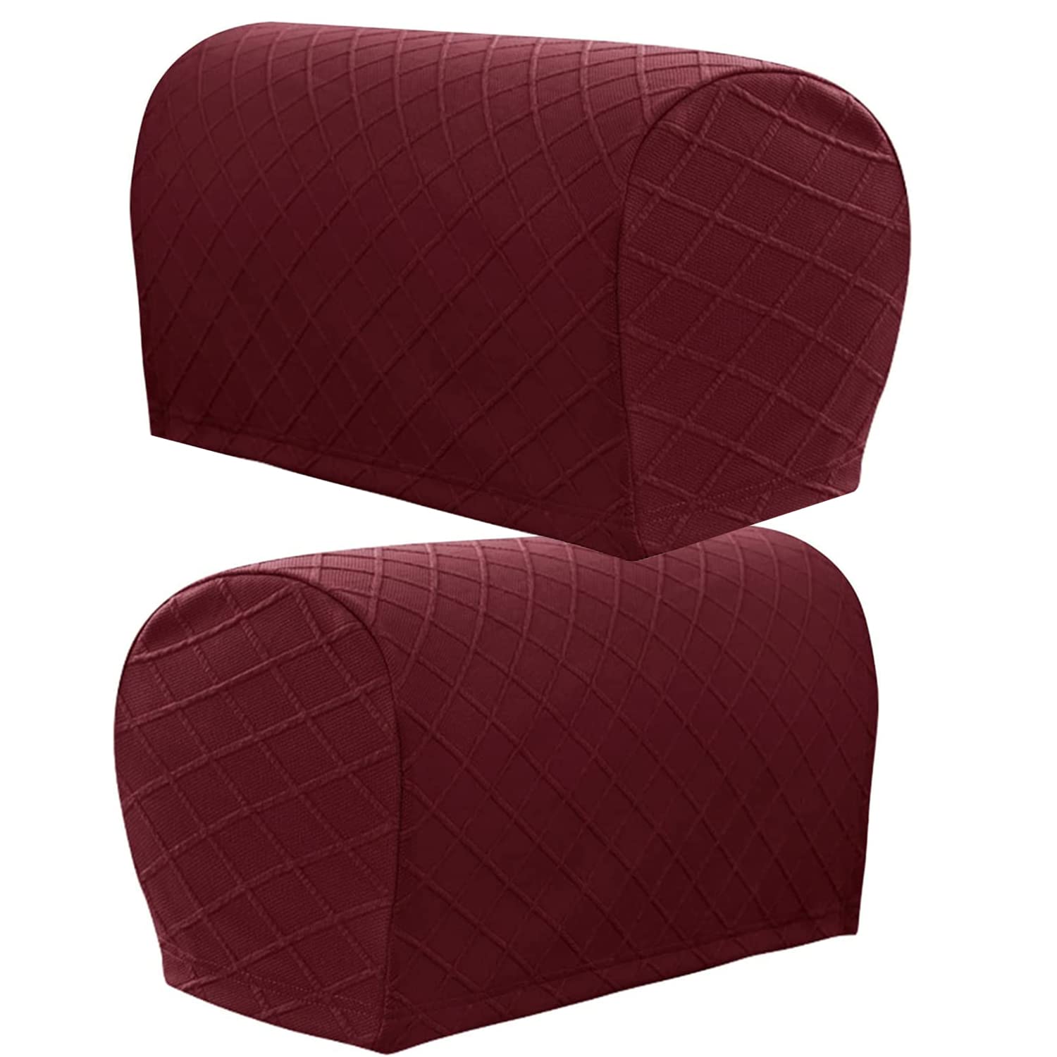 XIEHUZA 1Pair Armrest Chair Covers, Diamond pattern Arm Rest Covers Set Stretch Couch Arm Covers Anti-Slip Washable Sofa Chair Arm Covers Anti-Scratch Furniture Slipcovers for Couches (Wine Red)