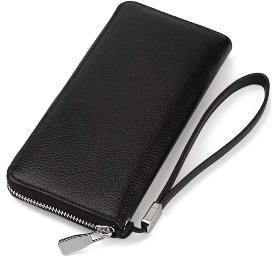 YMXQW Cowhide Clutch Wallet Long Wallet, Men's Clutch Removable Cellphone Clutch Mens Wrist Clutch Bag Pouch Multi-functional Men’s Bag Organiser Checkbook Handbag Zipper Design-black 7.9inch