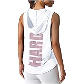OYOANGLE Women's Letter Graphic Print Workout Hooded Tank Top Sleeveless Athletic Cut Off Shirt