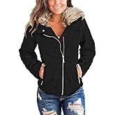 Vetinee Women Casual Faux Fur Lapel Zip Pockets Quilted Parka Jacket Puffer Coat