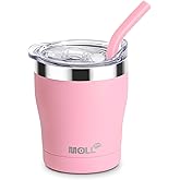 Mollcity Kids Tumbler with Straw-9 oz Stainless Steel Double Wall Vacuum Insulated Tumbler Cup with Leak-Proof Lid, Sweat-Free (Pink)