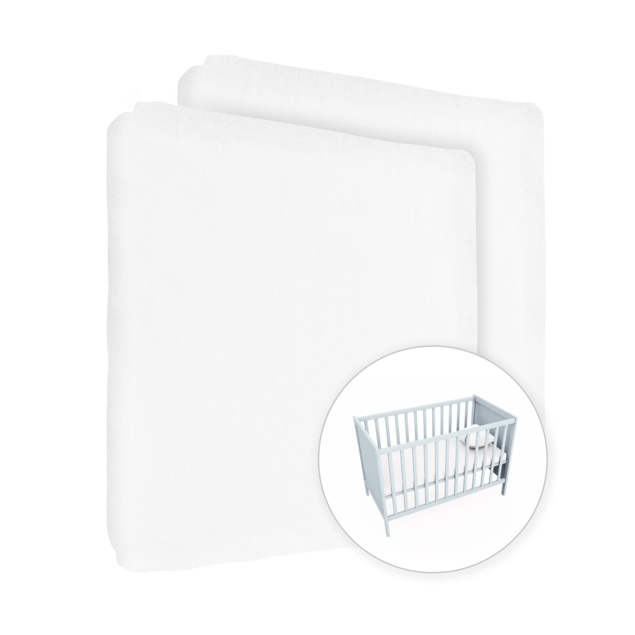 2X Jersey 100% Cotton Fitted Sheet for 140 x 70 cm Toddler Baby Cot Bed Mattress (White)