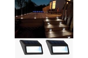 Follateas Solar Lights Outdoor, Waterproof Solar Powered Deck Step Lights for Patio Garden Backyard Garage Driveway Pathway Outside Wall Lighting (Cool White/2 Pack)