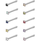 Ruifan 10PCS 20G Surgical Steel Mix Color Diamond CZ Nose Stud Rings Bone Pin Piercing Jewelry 1.5mm 2mm 2.5mm 3mm