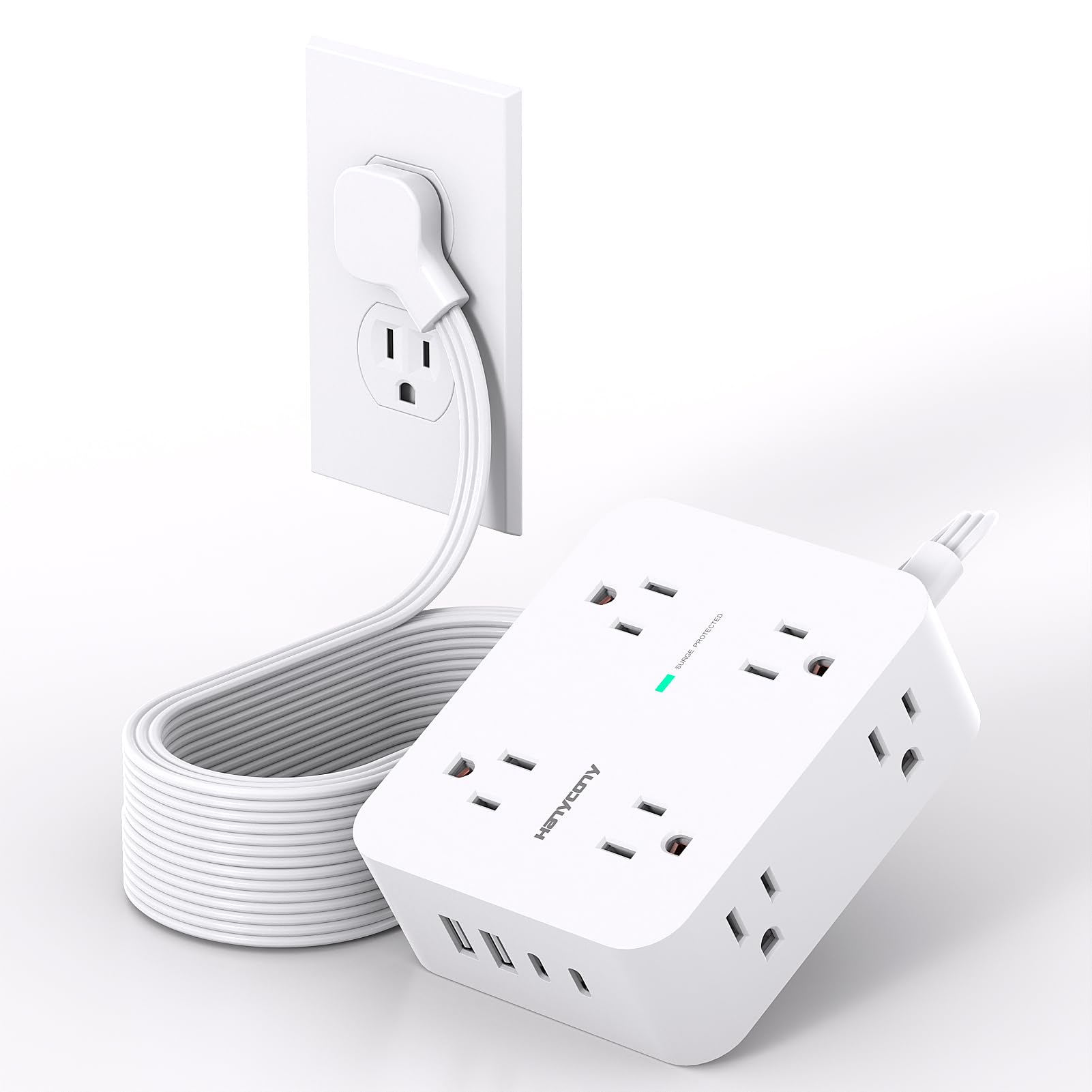 Photo 1 of Extension Cord 15 Ft, Power Strip with 4 USB Ports(2 USB C), HANYCONY 8 Surge Protector Outlets with Flat Plug, Wall Mount, Desk for Home Office College Dorm Room Essentials