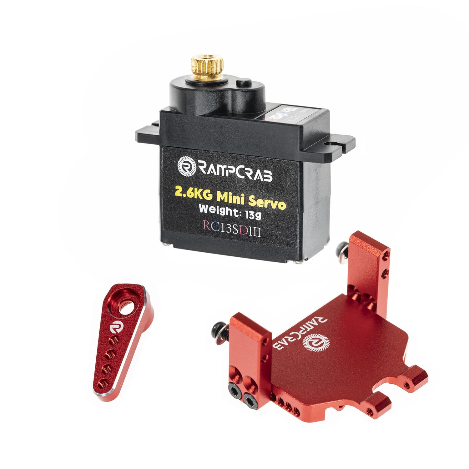 RampCrab RC Steering Servo with Mount Bracket and Servo Arm for RC Car Boat Model Parts Axial SCX24 Upgrade Parts (Red)