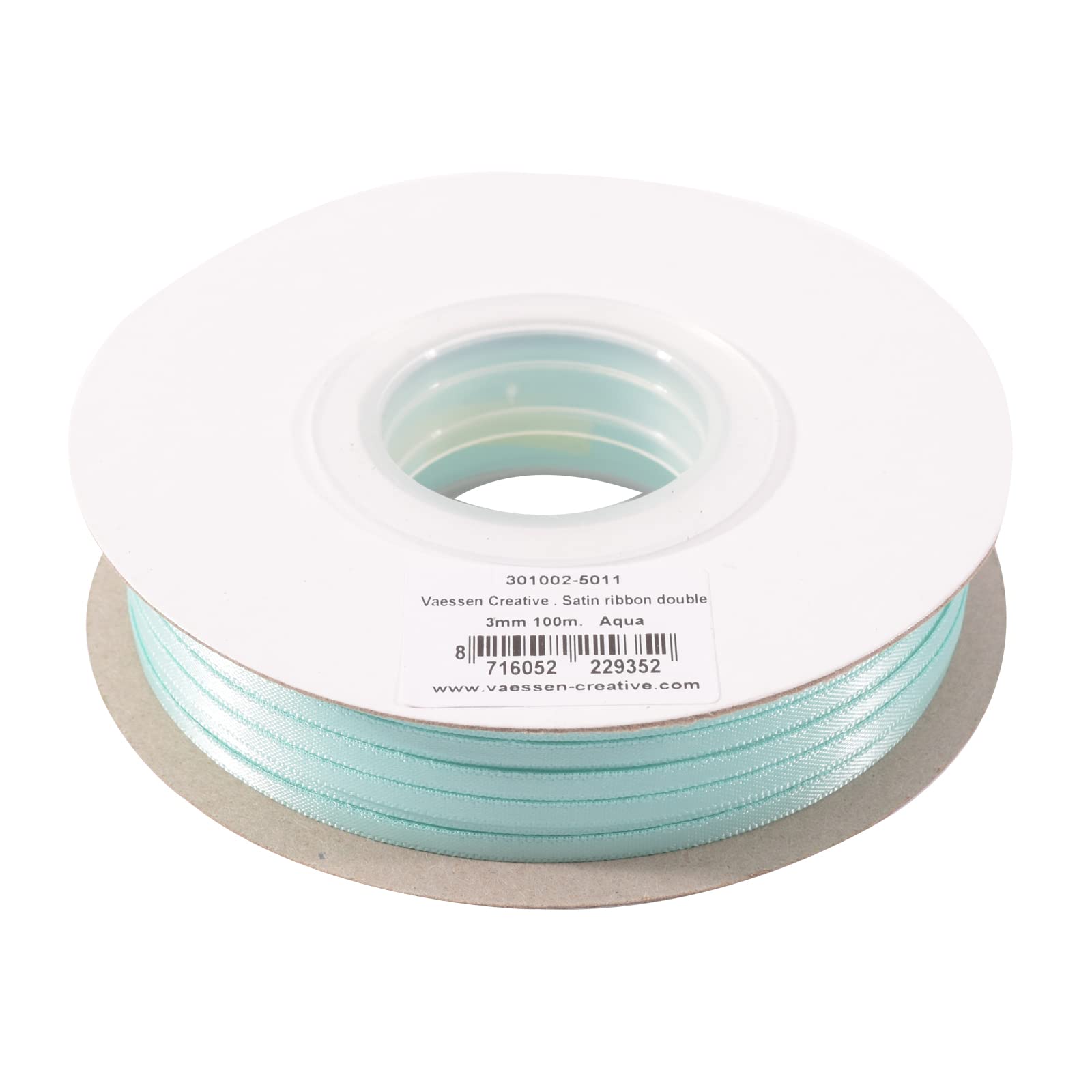 Vaessen Creative Satin Ribbon, Aqua, 3mm x 100m Double-Sided Shine for Card Making, Scrapbooks, Gift Wrapping and Other Craft Projects, 301002-5011