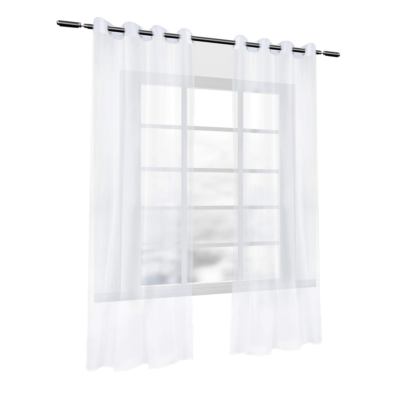Laneetal Woven Voile Sheer Curtains Eyelet Top Bedroom Living Room Window Curtains in White 2 Panels W55 x L89 Inch