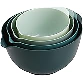 BoxedHome Green Ombre Nesting Plastic Mixing Bowl Set With Pour Spout, Microwave and Dishwasher Safe, BPA free Non-Slip Base, Set of 4 Size 1.7, 2.5, 3.5 and 4.5qt, Great for Prepping, Baking, Cooking