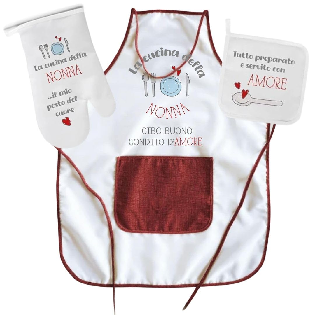 Grandma Party Gift Kit - Apron - Oven Glove - Kitchen Pot Holder - Gift Idea Grandma Kitchen - Kit Cute Chef Barbecue Restaurant Cafeteria