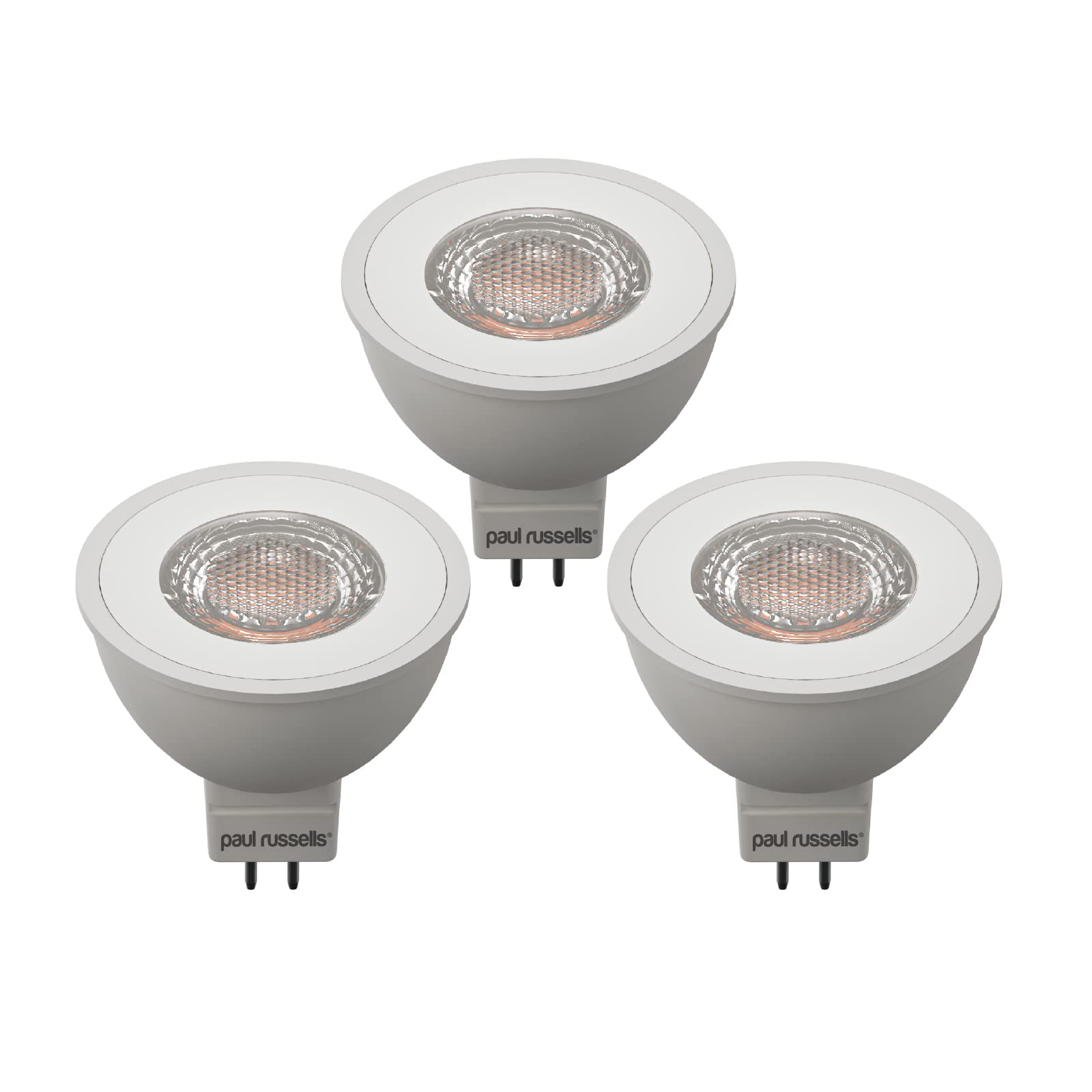 paul russells LED MR16 Bulbs – Pack of 3-35W Halogen Spotlight Equivalent, 12V Bi-Pin Base (GU5.3) - 4.5W 345lm Energy Saving Lights, 36° Wide Beam - 3000K Warm White Frosted - Non-Dimmable Lamps