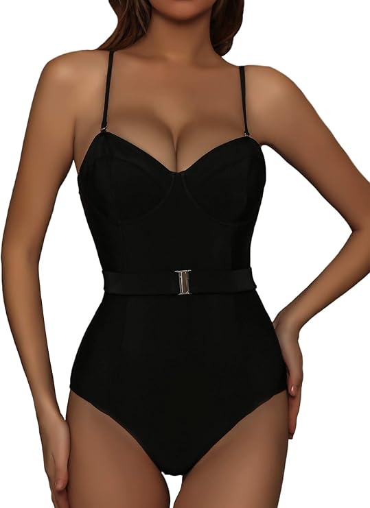 SweatyRocks Women's Underwire Belted One Piece Swimsuit Spaghetti Strap Bathing Suit Amazon.ca