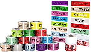 Anylabel Home Moving Color Coding Labels 3 Bedroom House 2 Bathroom Kitchen Fragile Blank Space Box Stickers, Total 16 Rolls, 50 Labels/Roll, 1 x 4.5 Inch