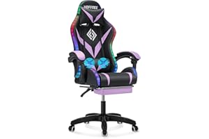 VANSPACE Gaming Chair with Massage and LED Lights Ergonomic Computer Chair with Footrest Reclining High Back Video Game Chair for Adults with Adjustable Lumbar Support Purple and Black