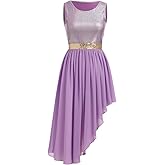 IBAKOM Praise Dance Dress Women Metallic Tank Top Sequin Waist Chiffon Skirt Worship Overlay and Tunic Liturgical Dancewear