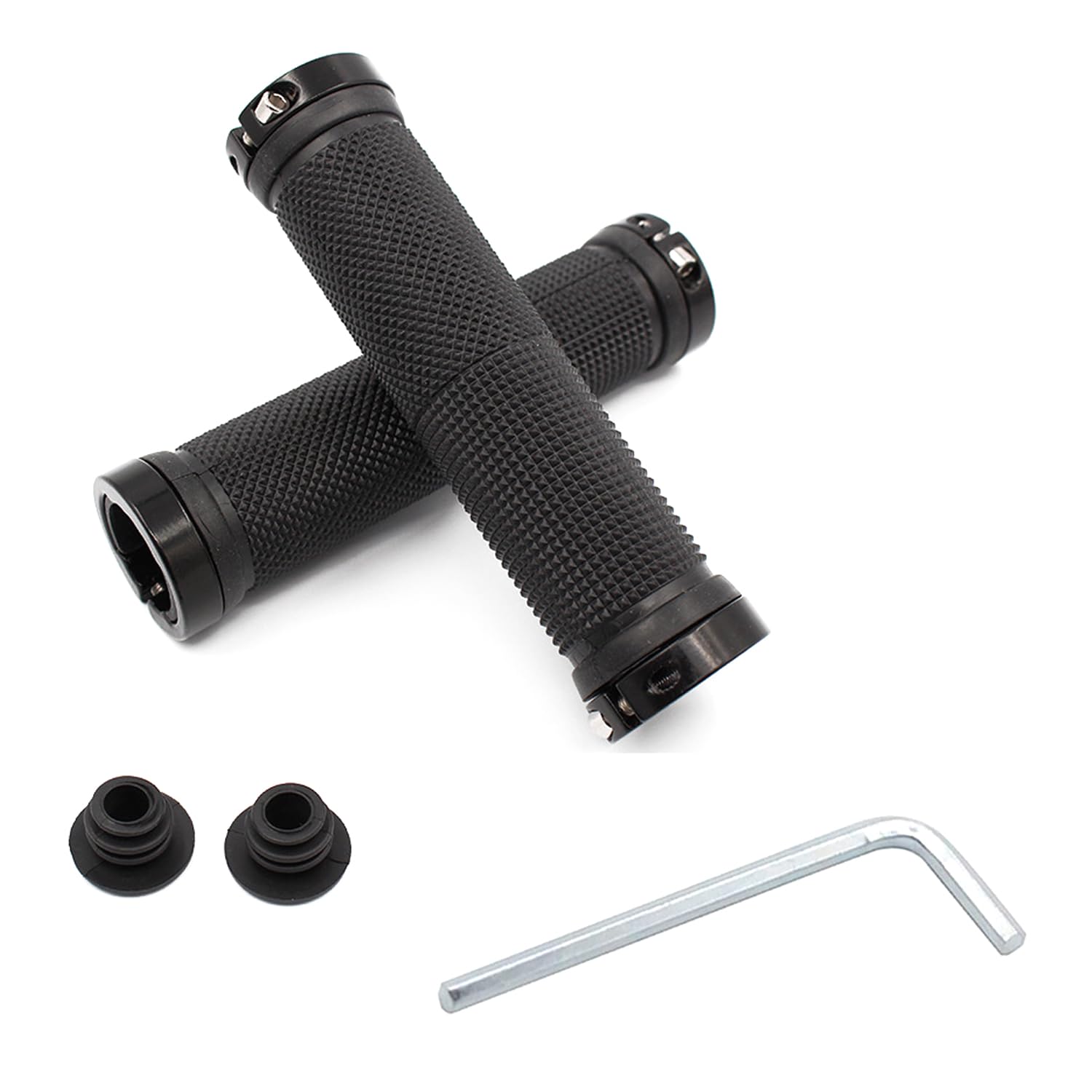YHT 2 PACK Bike Handlebar Grips,Double Aluminum Lock on Mountain Bike Grips,Non-Slip Rubber Grips with a wrenche for MTB BMX Scooter Tricycle