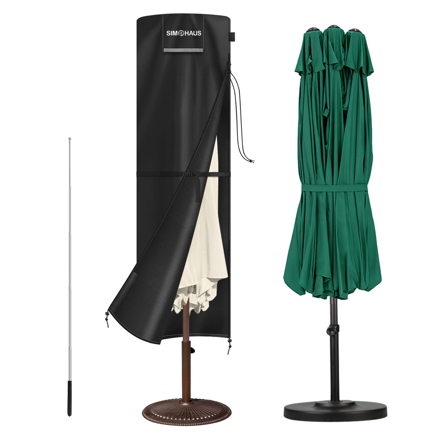 SIMPHAUS Garden Umbrella Cover Large Parasol Cover Waterproof Cantilever Parasol Covers fits a Diameter 3 to 3.5m Straight Cantilever Umbrella, Double Parasol Covers, 420D Oxford Fabric, 230x67/67cm