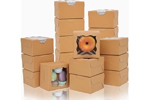 Bakepacker 4x4x2.5" Bakery Box with Window 60pcs Kraft Macaron Boxes Small Donut Pastry Boxes for Party Mini Cookie Boxes