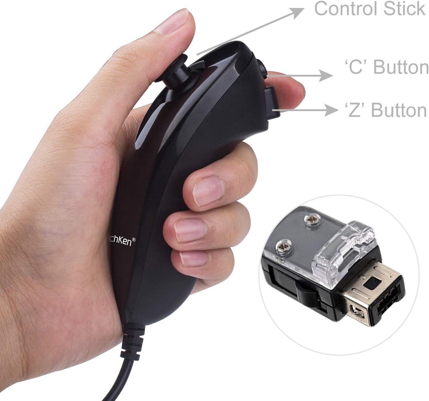 TechKen Remote Controller for Wii Built-in 2 in 1 Motion Plus with Silicon Case and Nunchuck (Black) - Image 4