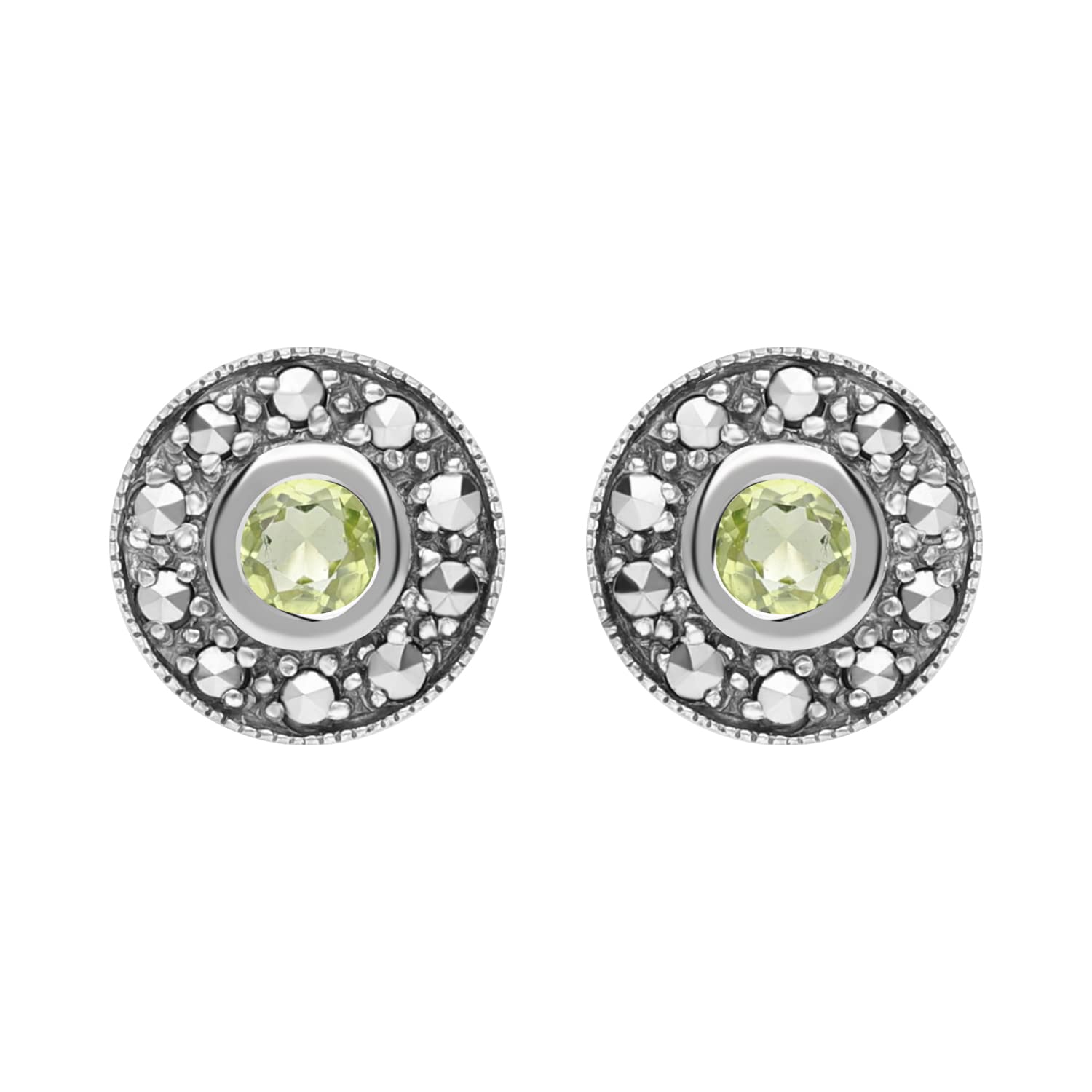 Esse Marcasite Sterling Silver Peridot and Marcasite Stud Earrings