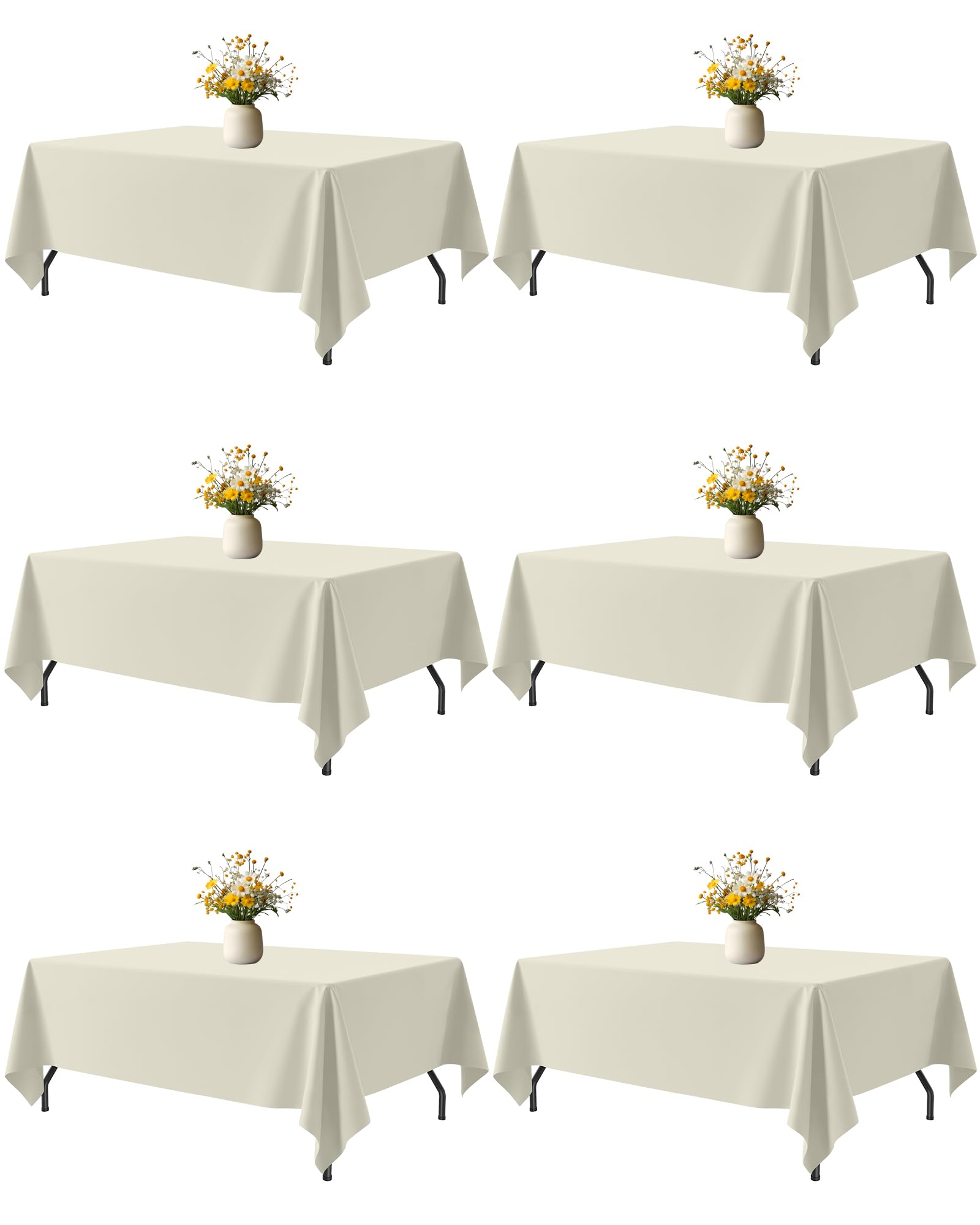 Photo 1 of Niuara Ivory Fabric Rectangle Table Cloth - 6 Pack, 60" × 102" Washable Tablecloth for 5FT Tables, Wrinkle-Resistant & Heat-Proof Table Cover for Weddings, Dinners & Parties