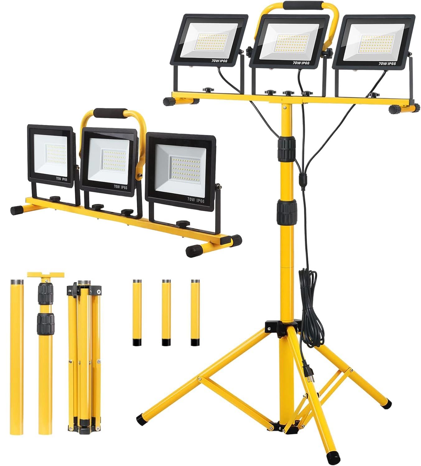 Photo 1 of 21000 lumens LED work light, IP66 waterproof portable work light, with tripod, 16.4-foot (about 5 meters) wire; Suitable for outdoor and indoor workshop, garage, and construction site lighting